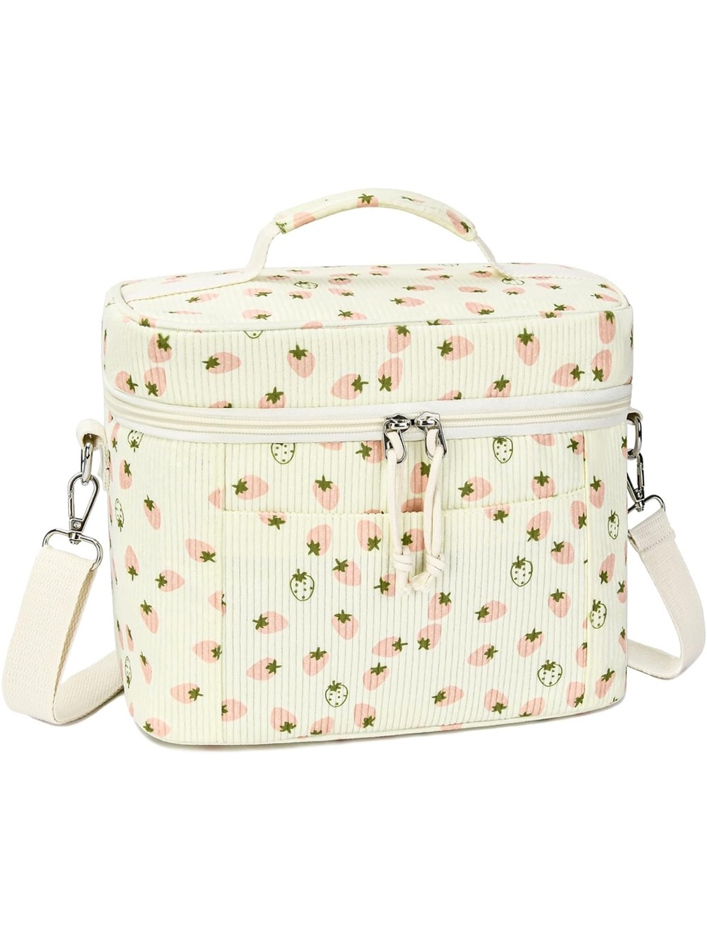 Strawberry print corduroy cooler/lunch bag